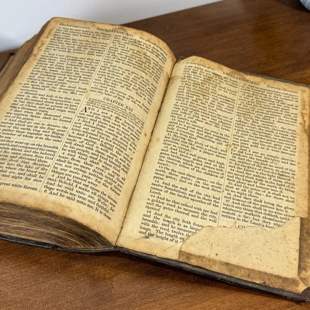 Antique 19th Century Large Leather Family Bible King James KJV Primitive 1850